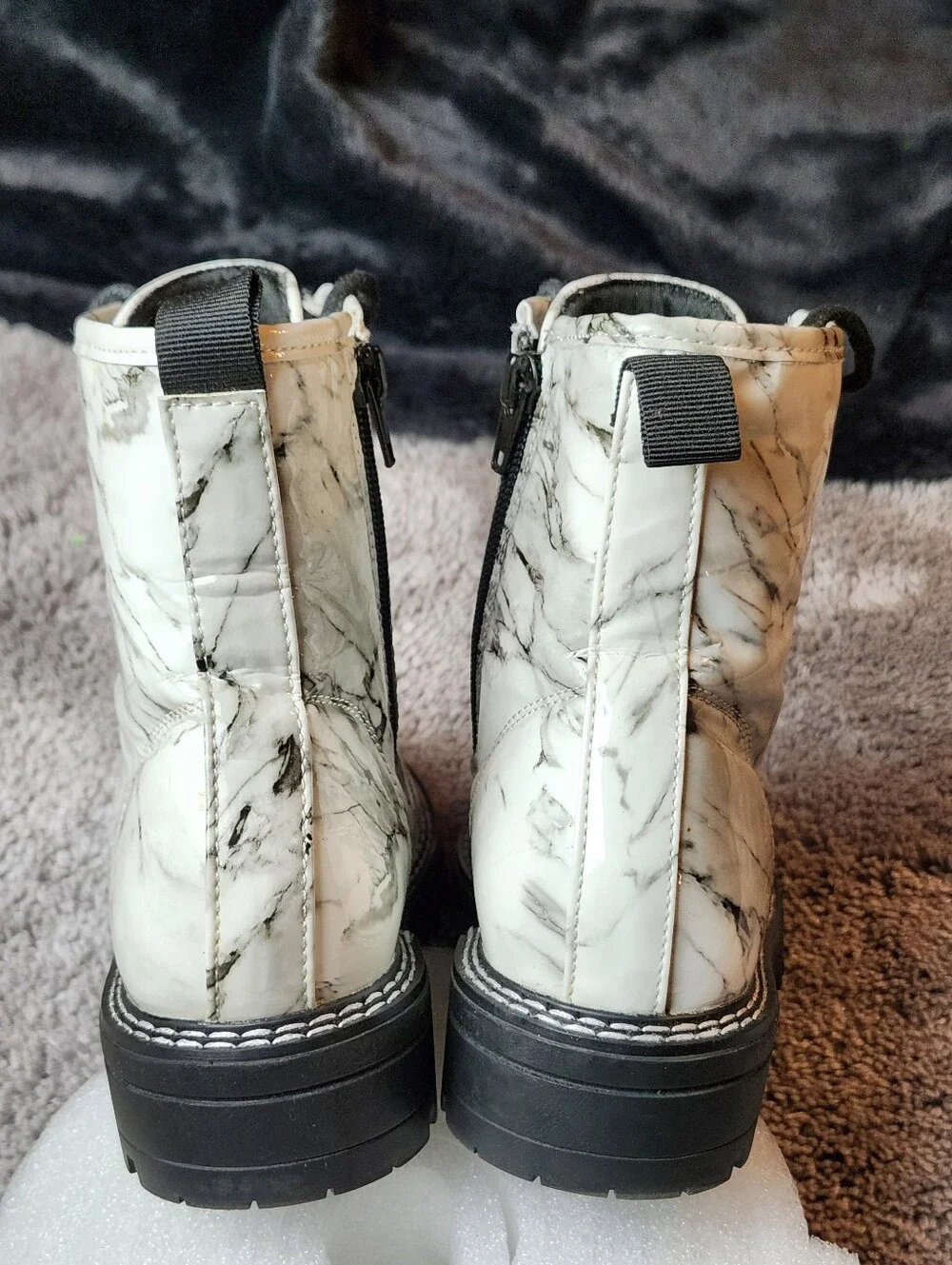 Kids MIA Marble-Print Lace-Up Combat Boots - White/Black